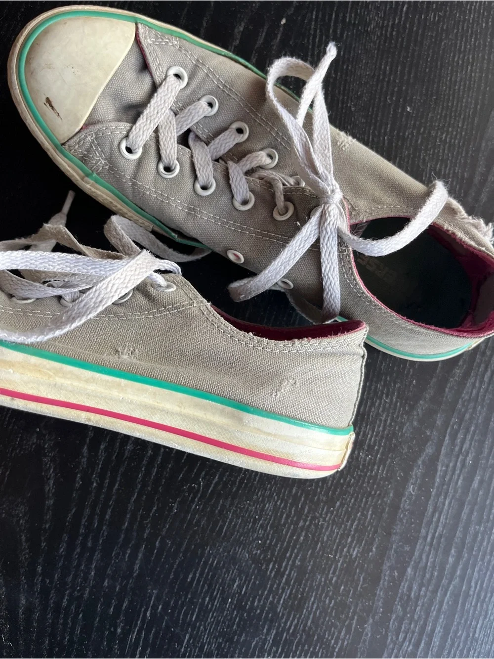 Converse All Star Low Gray Pink Green Canvas Shoes Junior 5 Sneakers